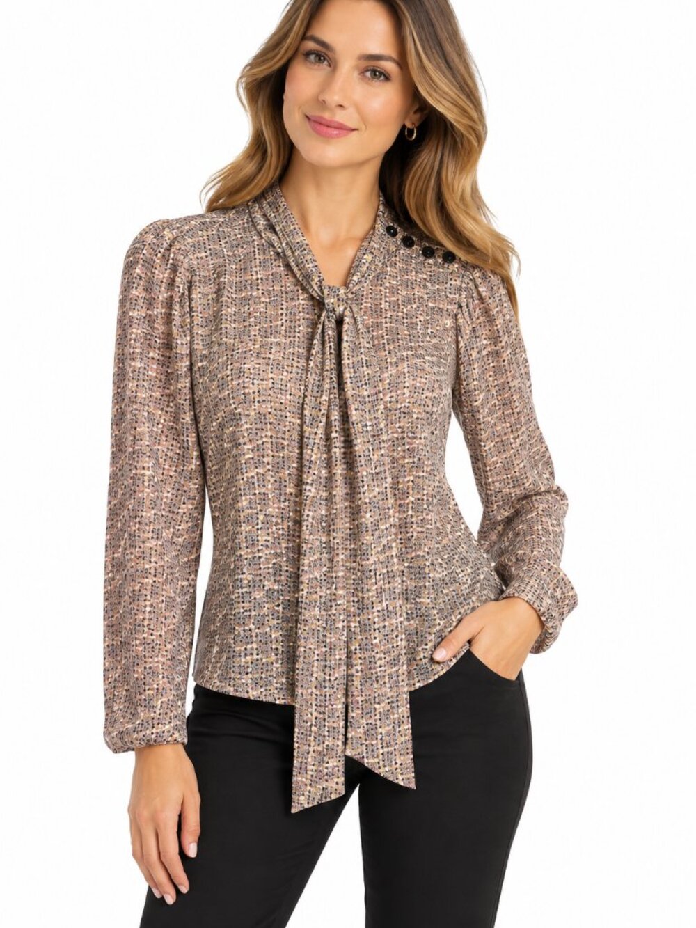 NWT ZARA Floral Tie-Neck Printed Blouse with Shoulder Buttons - Size XS